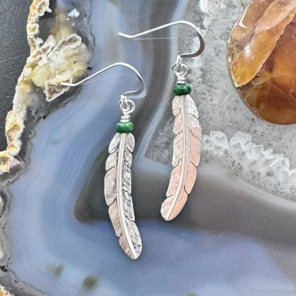 Anthony Gatewood Sterling & Malachite Bead Feather Dangle Earrings For Women